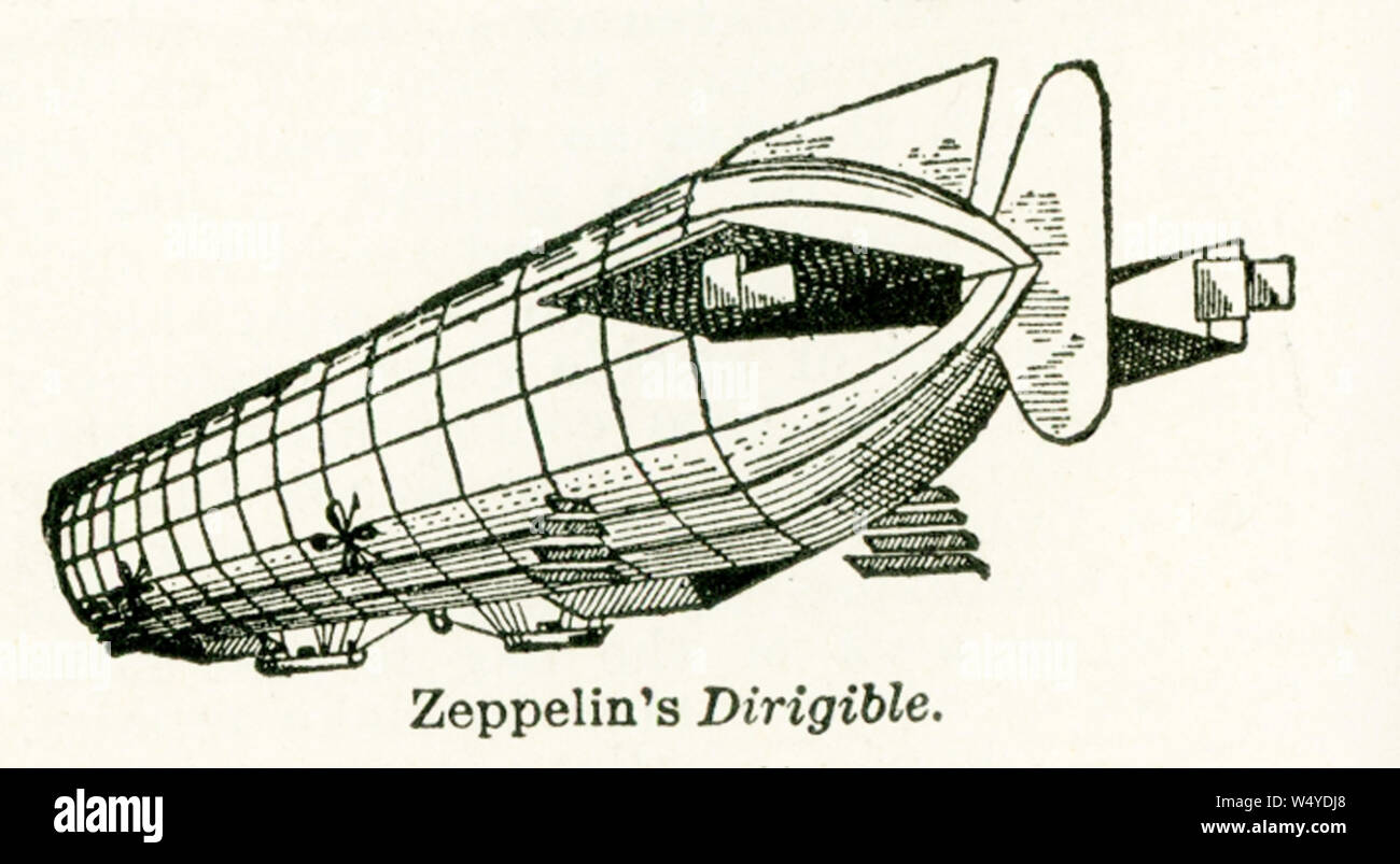 Questa illustrazione risale ai primi 1920s. La didascalia recita: Zeppelin il dirigibile. Un Zeppelin è un tipo di dirigibile rigido chiamato dopo il conteggio di tedesco Ferdinand von Zeppelin, che per primo sperimentò dirigibile rigido sviluppo agli inizi del XX secolo. Foto Stock