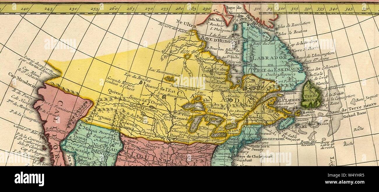 Raccolto di 1739 Carte d'Amerique (America accurato in Imperia) che mostra il Canada. Foto Stock