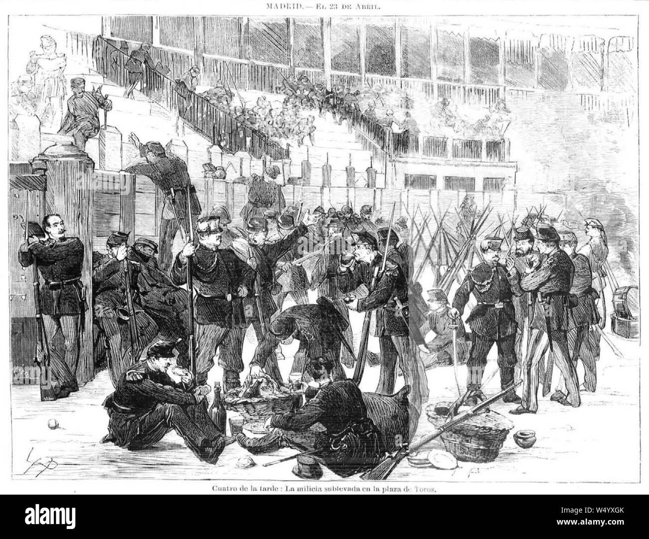 Cuatro de la tarde; La milicia sublevada en la plaza de toros, 23 de abril de 1873. Foto Stock