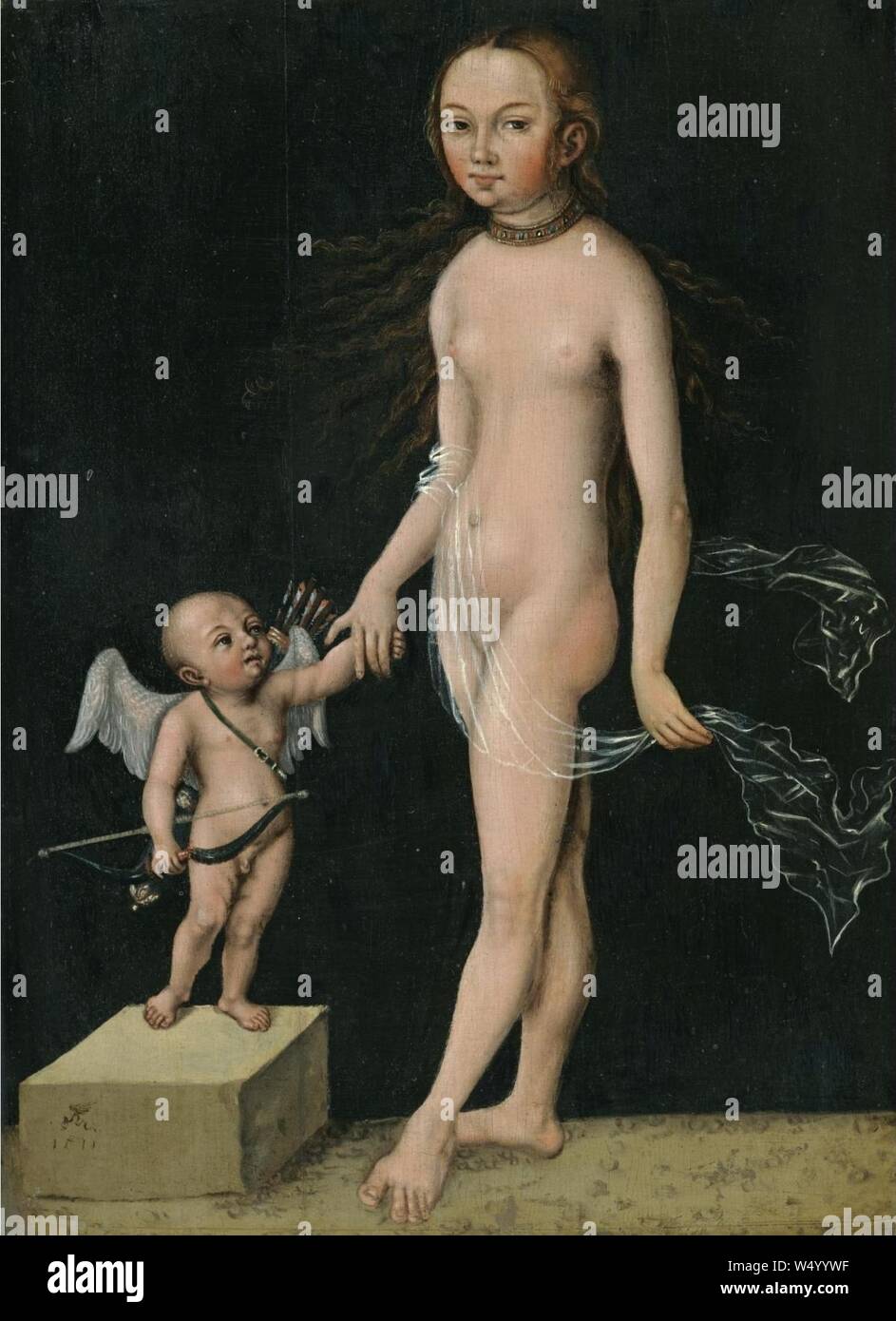 Seguace di Lucas Cranach - Venere ed Amore. Foto Stock