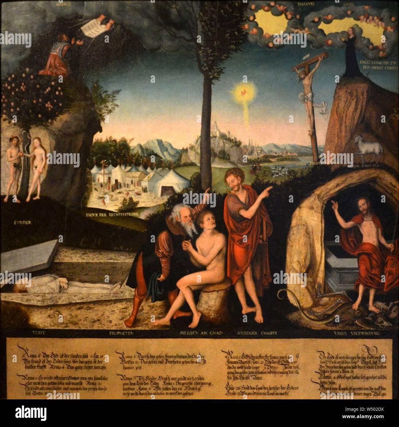 Zákon un milost, Lucas Cranach starší Národní galerie v Praze (kopie obrazu ze 16. stol.). Foto Stock
