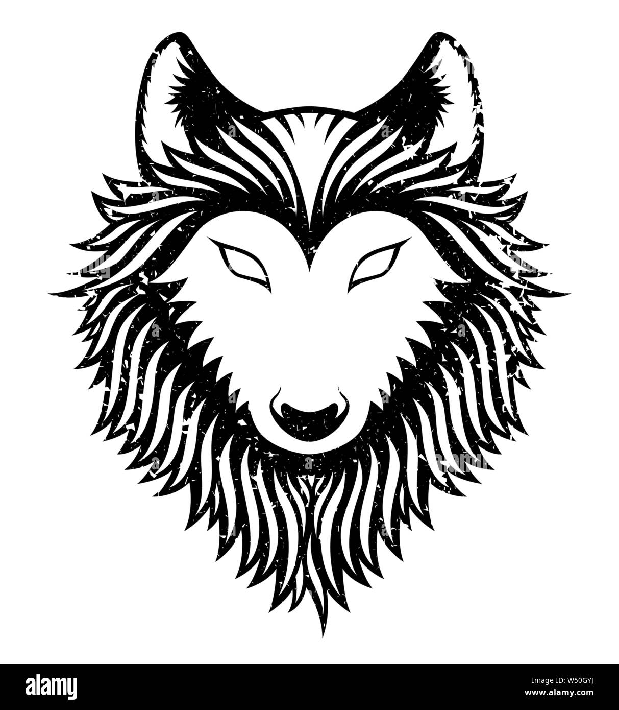 Testa di lupo vettore logo. Mascotte di animale. Illustrazione Vettoriale. Grunge effetto invecchiato Illustrazione Vettoriale