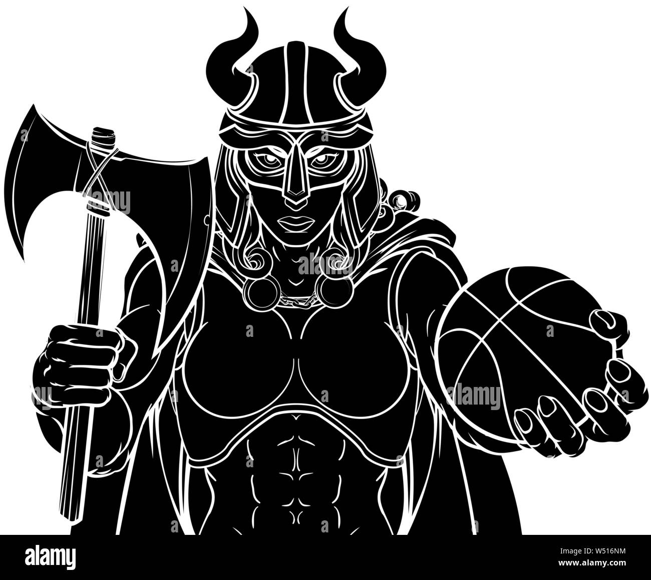 Femmina Viking Gladiator Basket donna guerriero Illustrazione Vettoriale