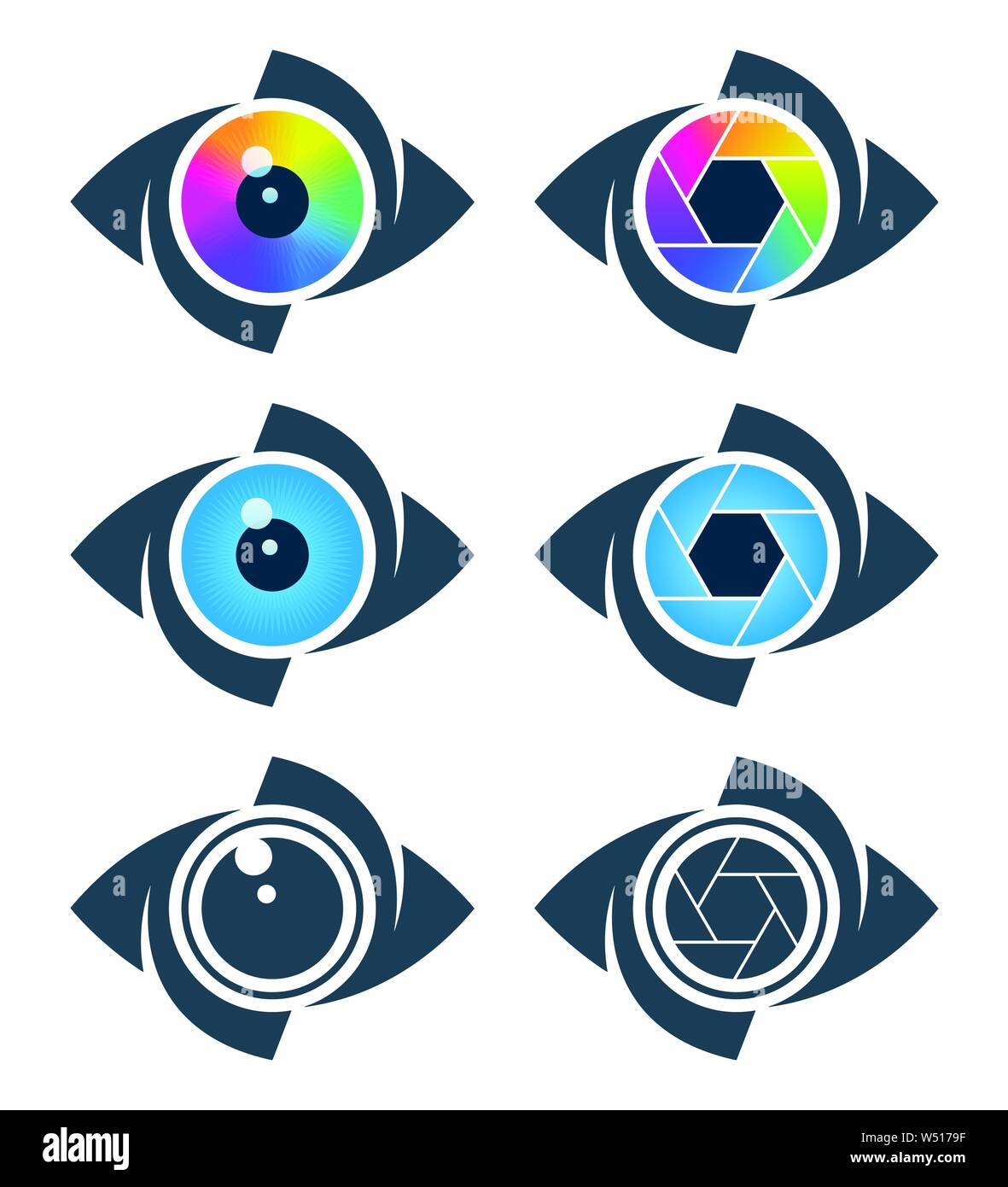 Occhio astratto e simboli di otturatore. Media icona creative design. Illustrazione Vettoriale