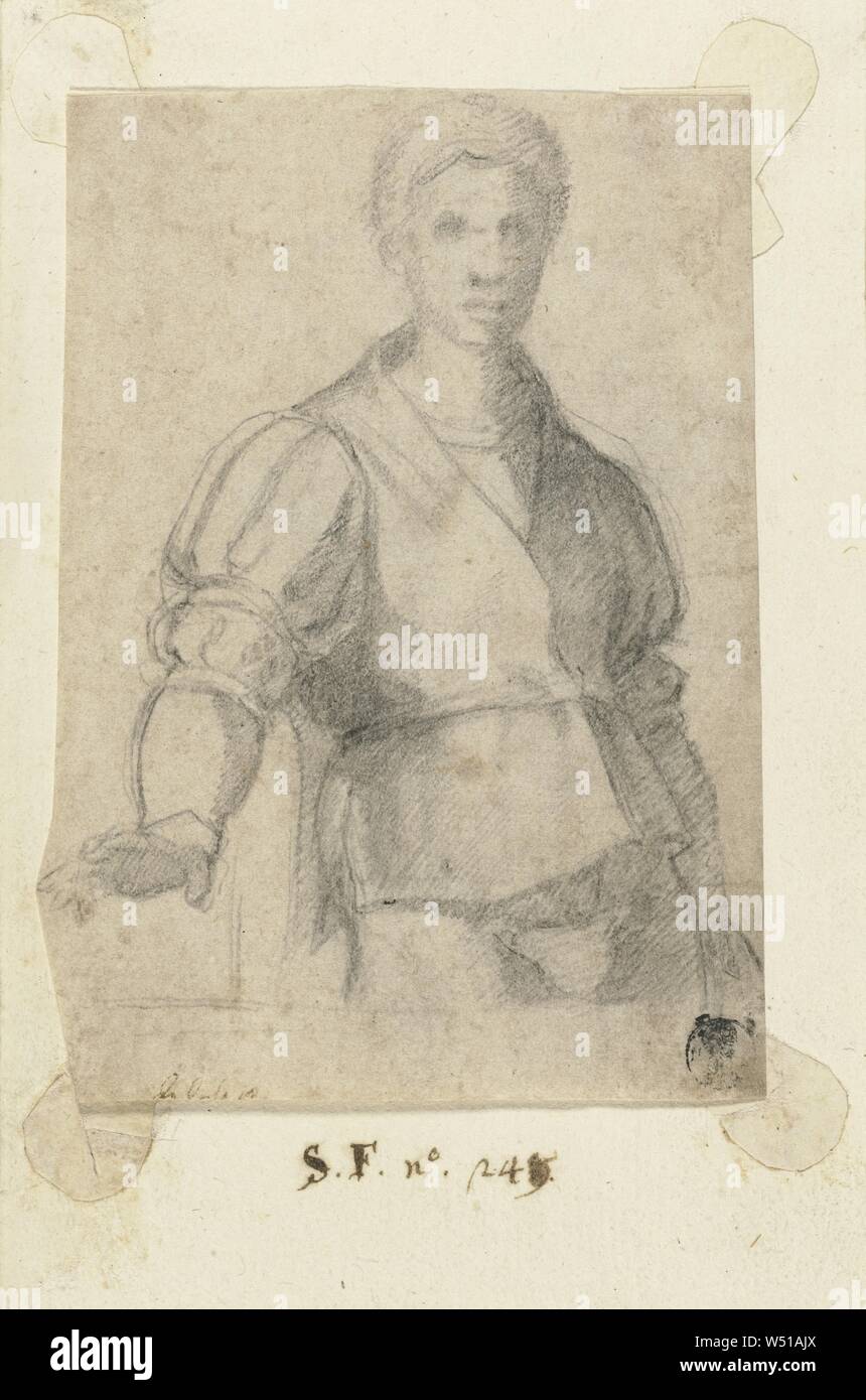 Studio di un giovane uomo (recto), lo studio di un uomo in piedi con la barba (verso), offset accidentali, Andrea del Sarto (italiano, 1486 - 1530), Italia, 1523, gesso nero, 14,3 × 9,7 cm (5 5/8 × 3 13/16 in Foto Stock
