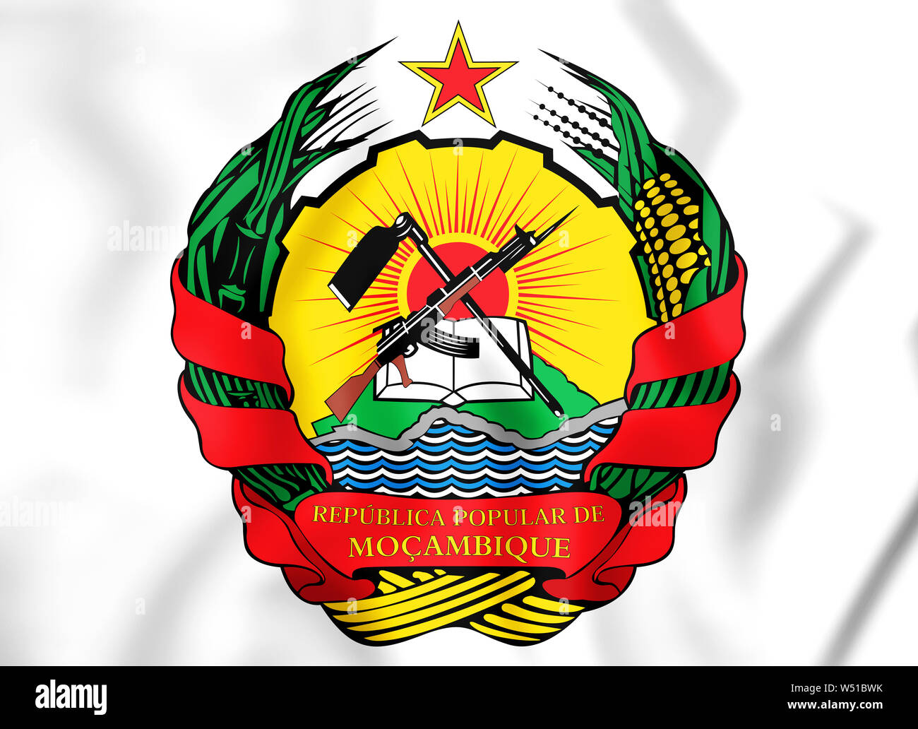 3D emblema del Mozambico (1982-1990). 3D'illustrazione. Foto Stock