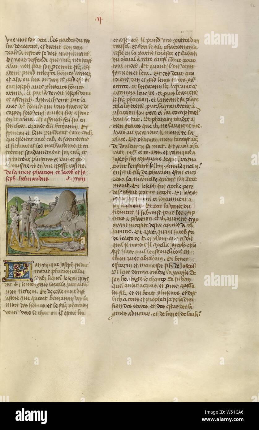 L'assassinio del faraone figlio, sconosciuto, Gand, Belgio, circa 1475, tempere, foglia oro e oro dipingere su pergamena, Leaf: 43,8 x 30,5 cm (17 1/4 x 12 Foto Stock