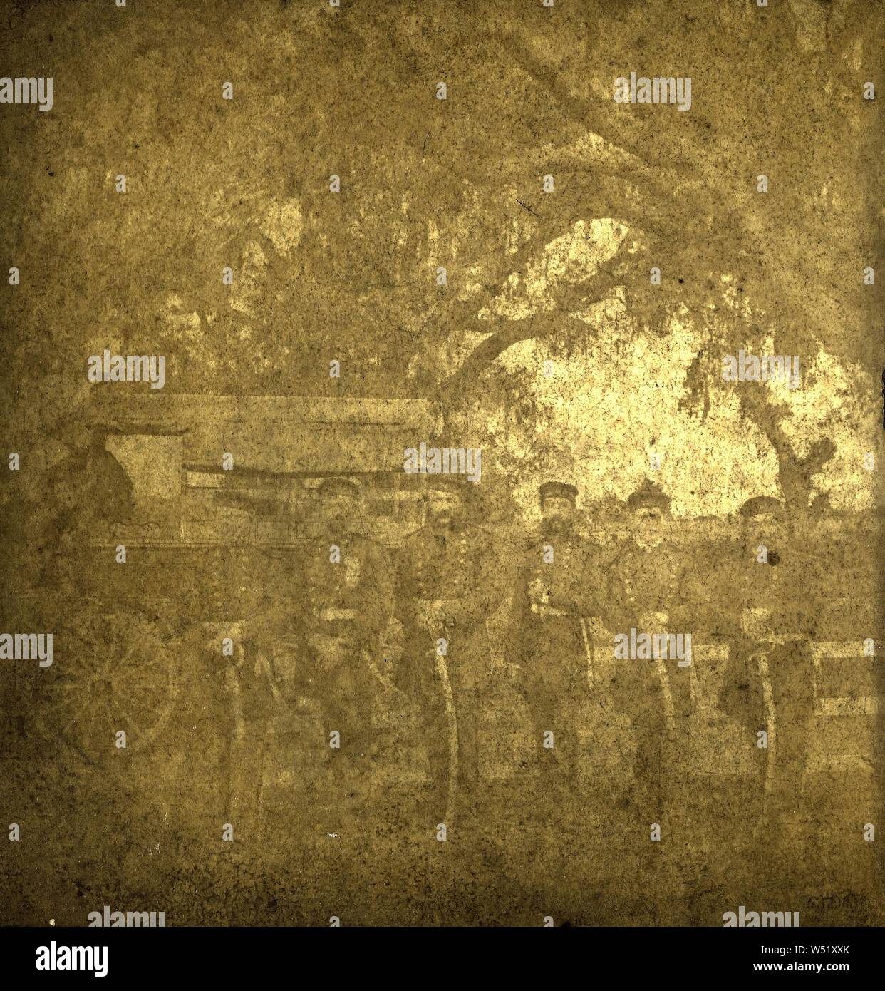 Gruppo di guerra civile soldato in piedi di fronte a un carro, Anderson, circa 1861-1865, albume silver stampa Foto Stock