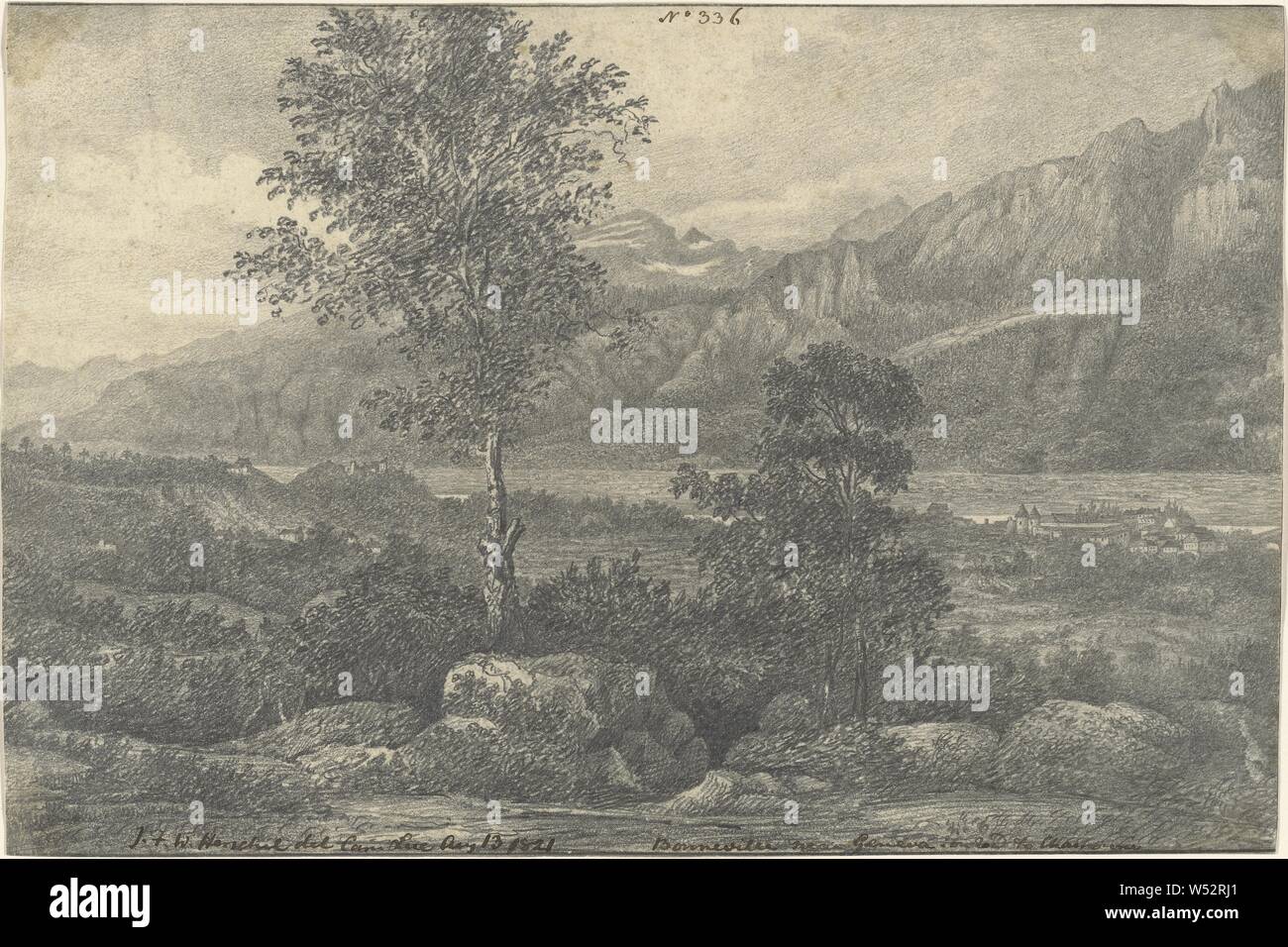 Bonneville nei pressi di Ginevra sulla strada a Chamonix, Sir John Frederick William Herschel (British, 1792 - 1871), 13 agosto 1821, grafite disegno realizzato con l'aiuto di una macchina fotografica lucida, 19,4 × 29 cm (7 5/8 × 11 7/16 in Foto Stock