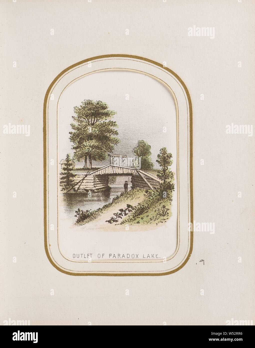 Uscita del paradosso Lago, Benson John Lossing (American, 1813 - 1891), New York New York, Stati Uniti, circa 1860-1866, Chromolithograph, 6 × 5,2 cm (2 3/8 × 2 1/16 in Foto Stock