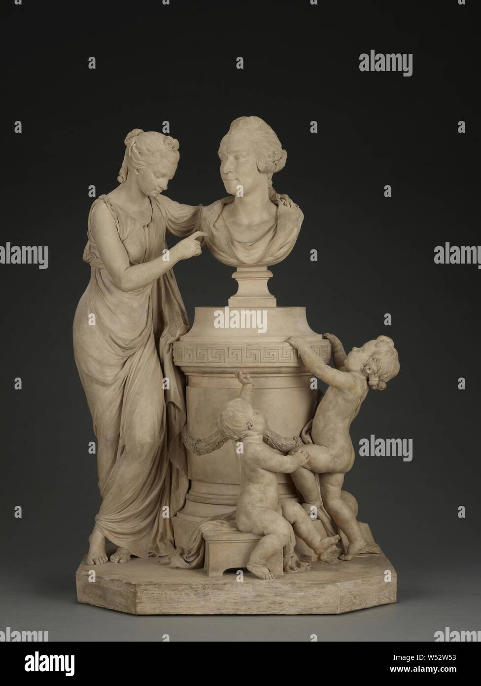Gruppo allegorico con il busto di un architetto, Sconosciuto maker, eventualmente Belga, Francia, 1780 - 1800, terracotta, 67 x 41,8 x 36,5 cm (26 3/8 x 16 7/16 x 14 3/8 in Foto Stock