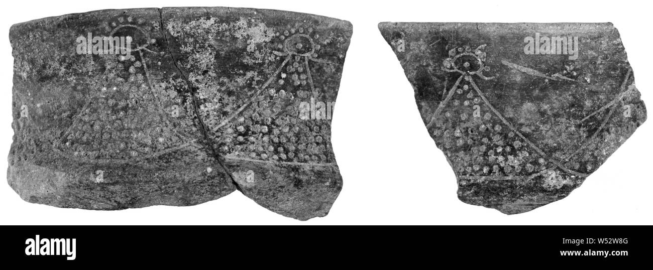 Impasto calice frammento, sconosciuto, Etruria, 680-650 A.C., terracotta, 5,3 × 7,1 cm (2 1/16 × 2 13/16 in Foto Stock