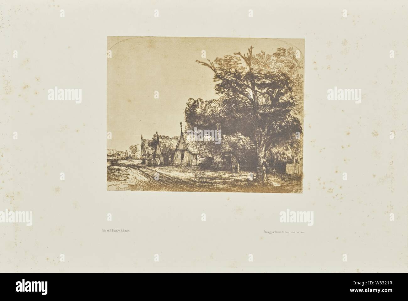 Paesaggio con tre cottage a capanna accanto a una strada, Bisson Frères (francese, attivo 1840 - 1864), Parigi, Francia, 1858, albume silver stampa, 15,7 × 20 cm (6 3/16 x 7 7/8 in Foto Stock