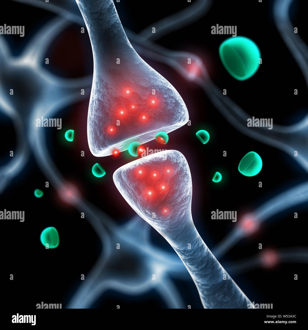 Attiva le cellule nervose sinapsi - 3D illustrazione Foto Stock
