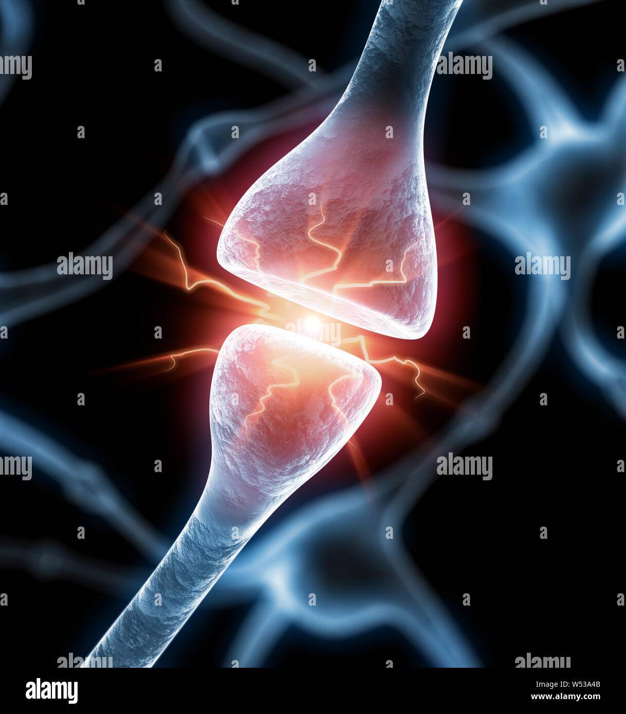 Attiva le cellule nervose sinapsi - 3D illustrazione Foto Stock