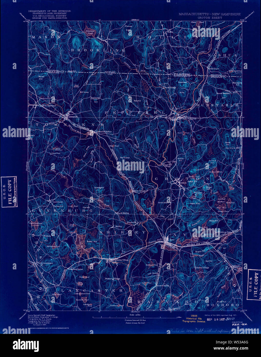 Massachusetts storico USGS TOPO Map MA Groton 352759 1893 62500 Restauro invertito Foto Stock