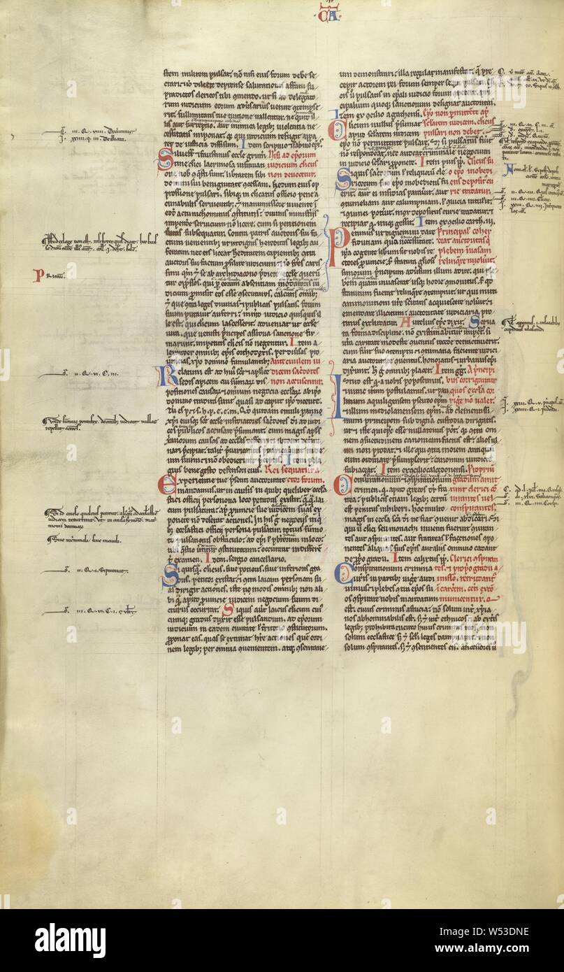 Pagina di testo, sconosciuto, Sens (o), Francia, circa 1170 - 1180, inchiostro su pergamena, Leaf: 44,3 x 29,1 cm (17 7/16 x 11 7/16 in Foto Stock