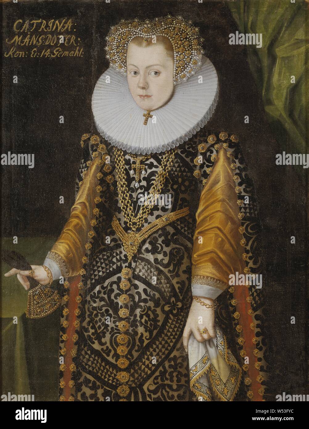 Pittore non identificato, donna sconosciuta, precedentemente noto come Elisabetta, 1549-1597, Principessa di Svezia, duchessa di Mecklenburg, pittura, 1550s, olio su tela, altezza 100 cm (39,3 pollici), Larghezza 77 cm (30,3 pollici) Foto Stock