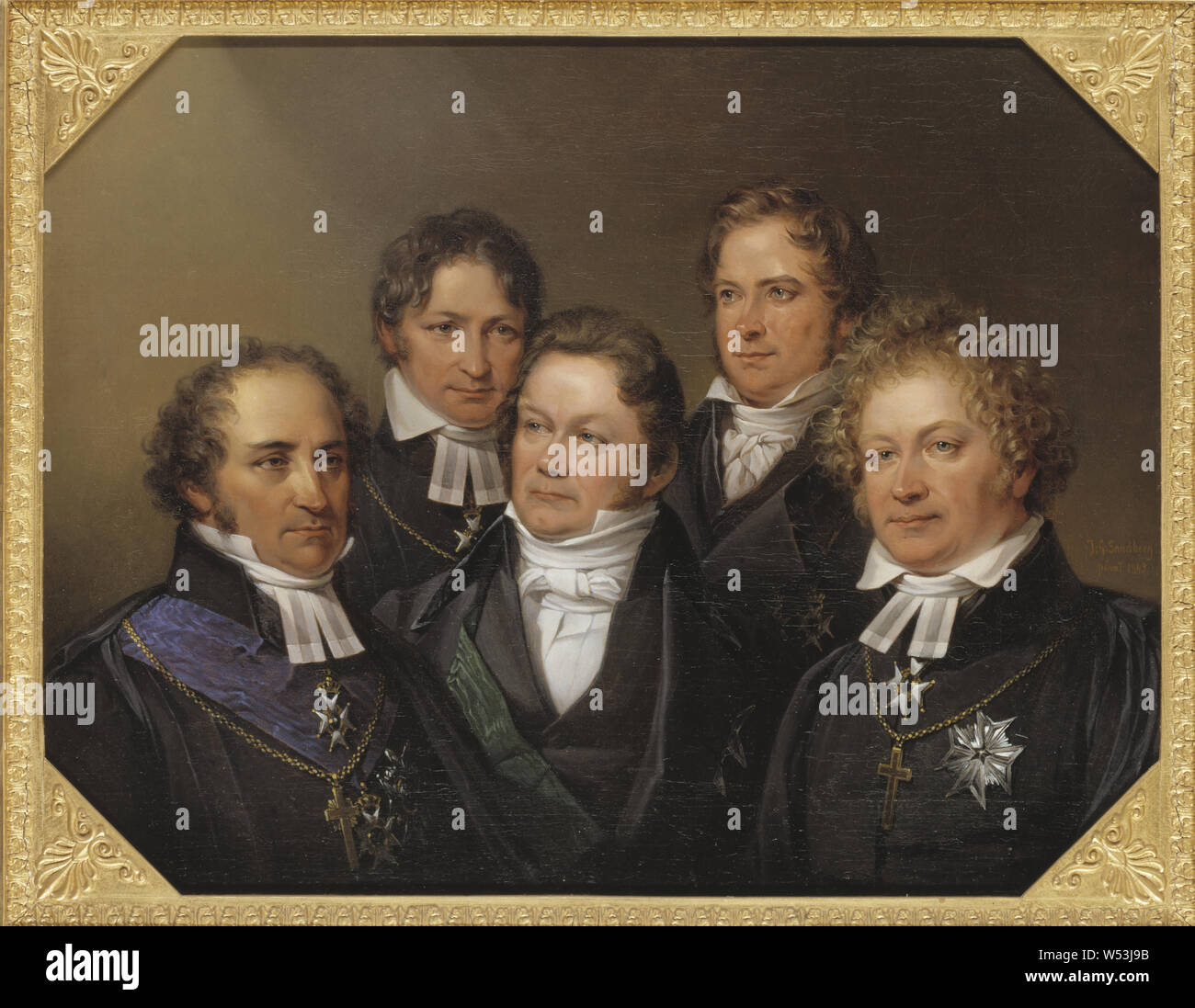 Johan Gustaf Sandberg, Johan Olof Wallin, Jöns Jacob Berzelius, Frans Michael Franzén, Erik Gustaf Geijer e Esaias Tegnér, cinque famose pittura contemporanea, Erik Gustaf Geijer, 1843, olio su tela, altezza 52 cm (20,4 pollici), Larghezza 68 cm (26,7 pollici), firmato, J, G, Sandberg // pinxit 1843 Foto Stock