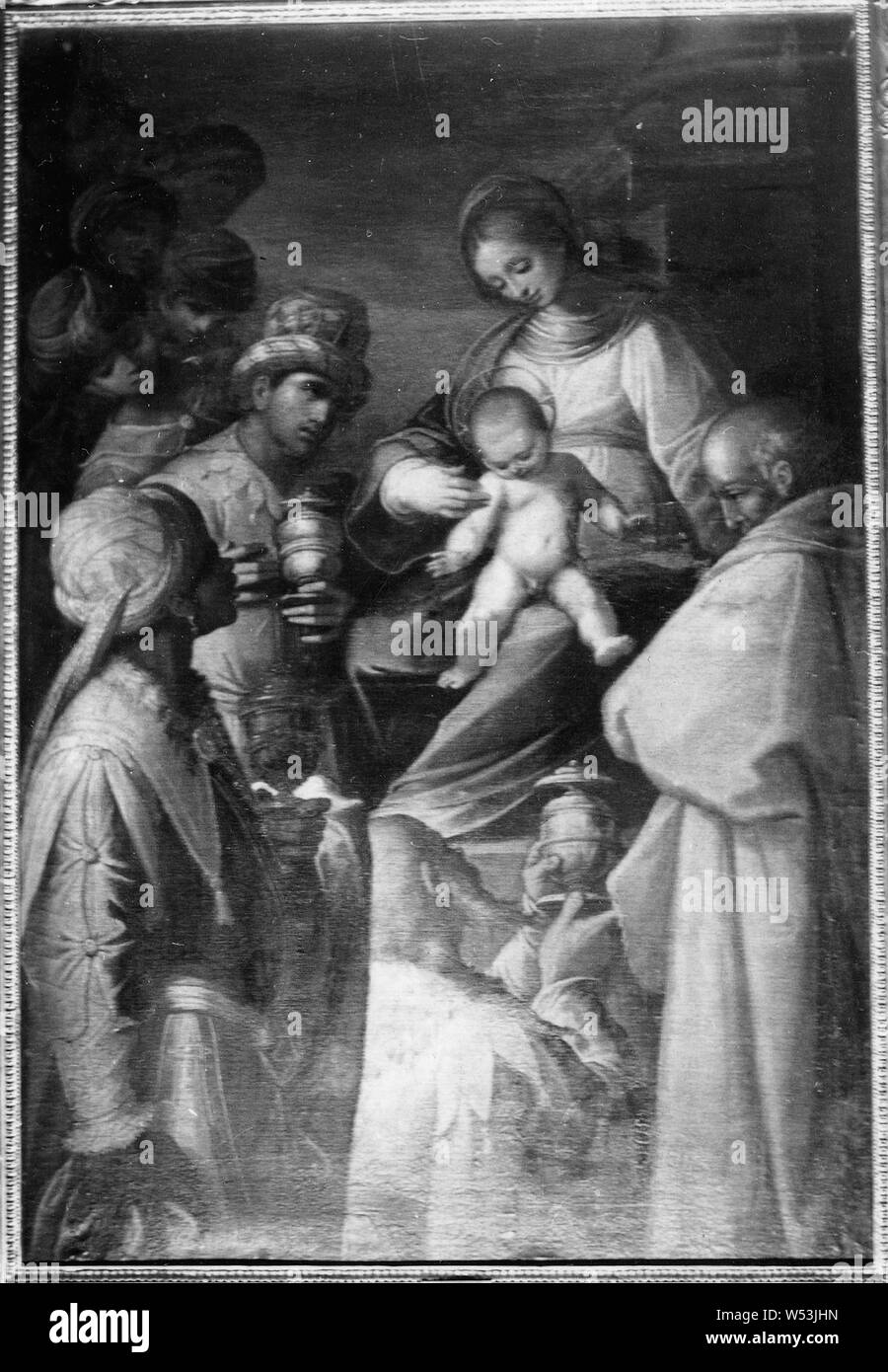 Modo di Giorgio Vasari, l'Adorazione dei Magi, King's culto, pittura, l'arte religiosa, olio su tela, altezza 171 cm (67,3 pollici), larghezza 116 cm (45,6 pollici) Foto Stock