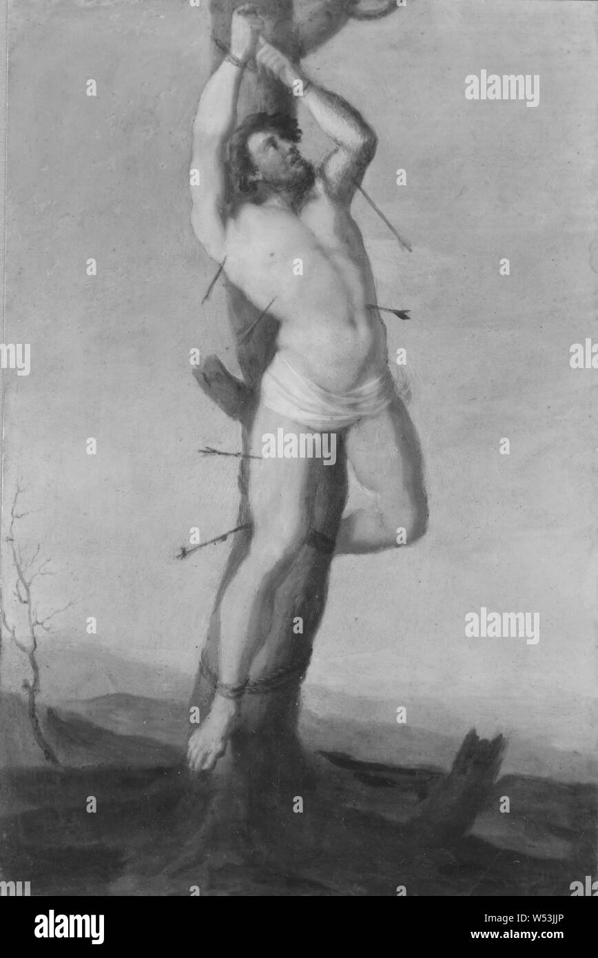 San Sebastian, pittura, l'arte religiosa, San Sebastian, secolo XVII, olio su rame, altezza 22 cm (8,6 pollici), Larghezza 14 cm (5,5 pollici) Foto Stock