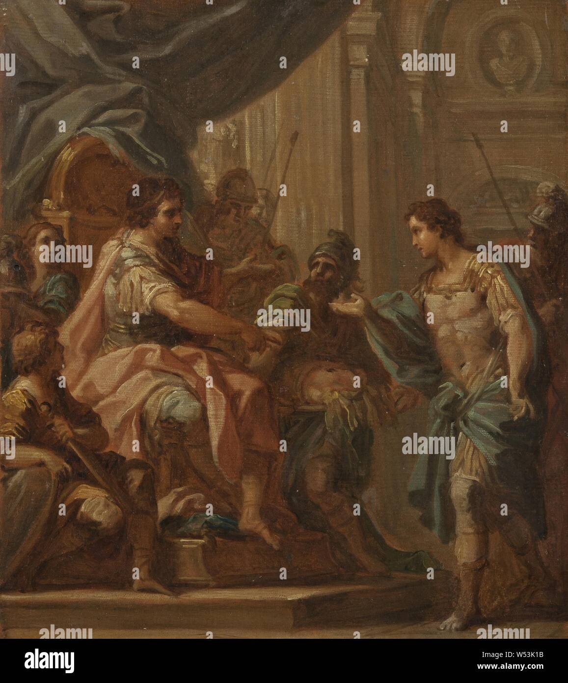 Sebastiano Conca, David e Saul, studio, disegno, pittura ad olio su tela, altezza di 27 cm (10,6 pollici), Larghezza 24 cm (9,4 pollici) Foto Stock