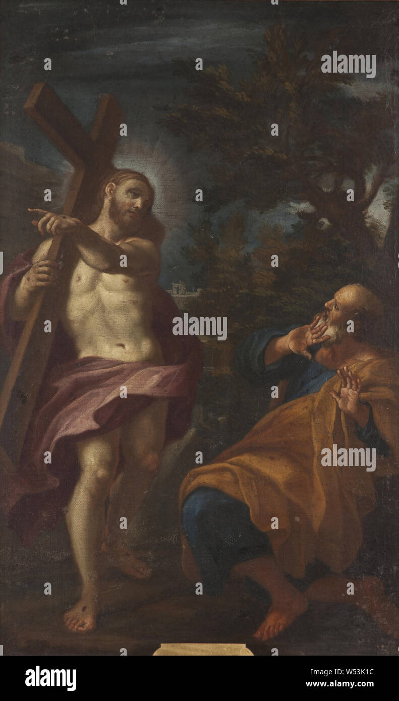 Attribuito a Marco Benefial, 'Domine, quo vadis", pittura, inizio del XVIII secolo, olio su tela, altezza di 76 cm (29,9 pollici), Larghezza 48 cm (18,8 pollici) Foto Stock