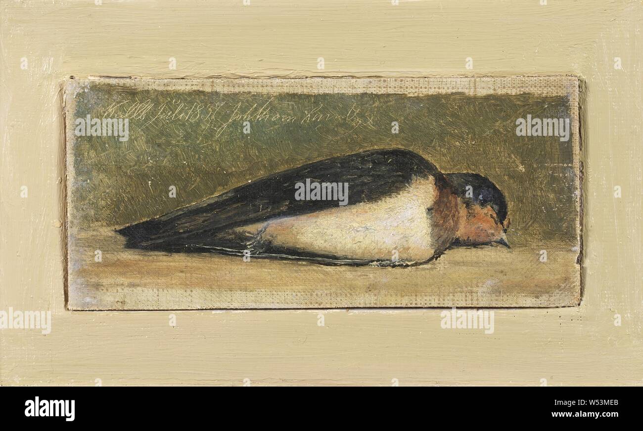 Johan Lundbye, lo studio di un morto swallow, pittura, 1837, olio su tela montata su cartone, olio su tela allevati su cartone, altezza 6,5 cm (2,5 pollici), larghezza 14,5 cm (5,7 pollici), firmato, Johan Thomas Lundbye Kallb, luglio 1837., scolpite nel colore umido Foto Stock