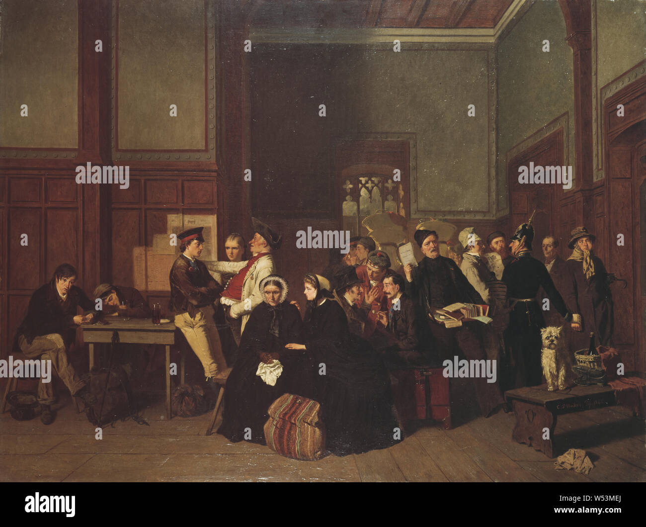 Carl d'Unker, Third-Class Waiting-Room II, terza di classe in attesa sala II, pittura, 1865, olio su tela, altezza di 79 cm (31,1 pollici), larghezza 107 cm (42,1 pollici), firmato C. d'Unker, DF, Foto Stock