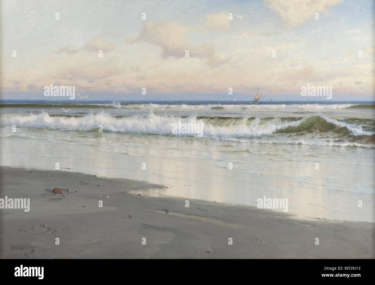 Carl Wilhelm Bøckmann Baarth, la spiaggia a Filey nello Yorkshire, Inghilterra, spiaggia a Filey nella contea di York, pittura, 1891, olio su tela, altezza 116 cm (45,6 pollici), larghezza 170 cm (66,9, pollici), firmato, CW Barth, 91 Foto Stock