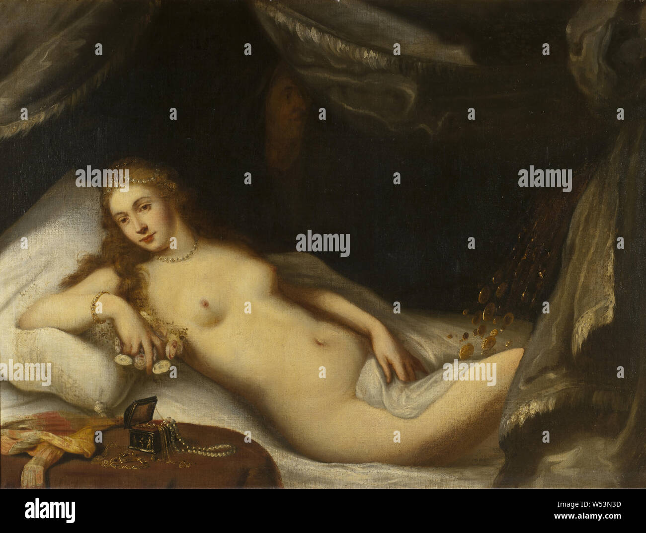 Danae e la doccia di oro, Danaë e conteggio di oro, pittura, verniciatura mitologico, olio su tela, altezza 111 cm (43,7 pollici), larghezza 150 cm (59 pollici) Foto Stock