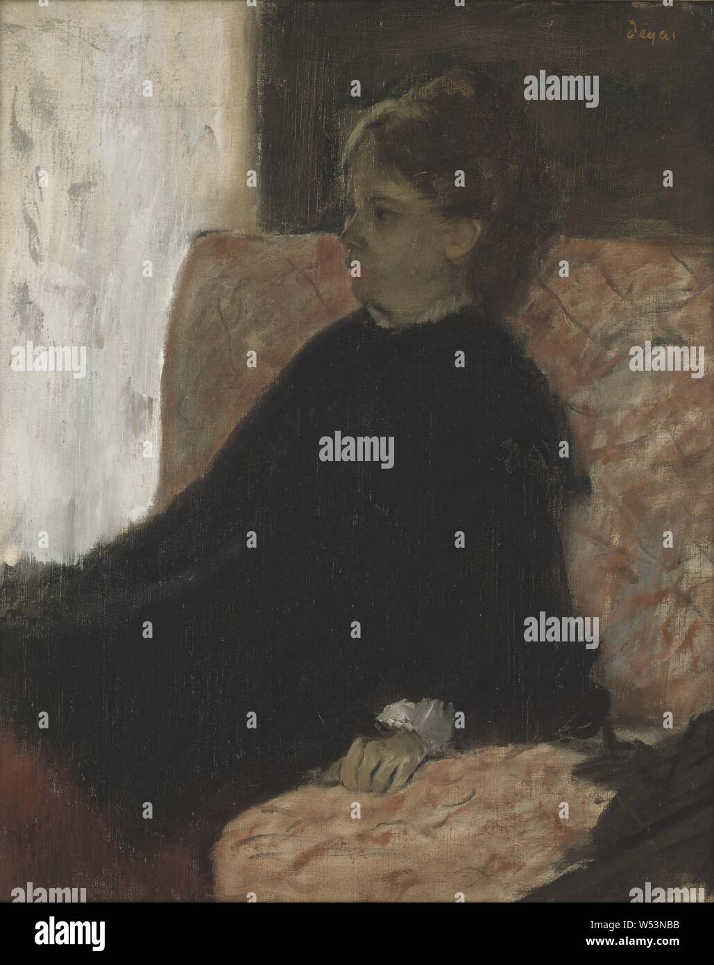 Edgar Degas, signora in nero, nero vestito, pittura, olio su tela, altezza 60 cm (23,6 pollici), larghezza di 51 cm (20 pollici), firmato, Degas Foto Stock