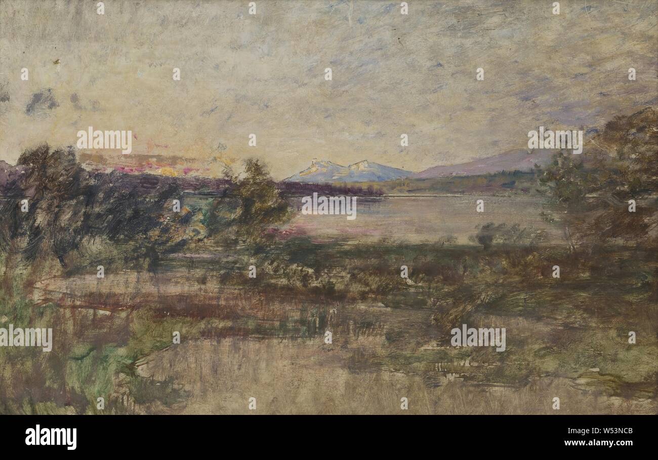 Alfred Wahlberg, paesaggio, pittura, arte del paesaggio, olio su pannello, altezza di 27 cm (10,6 pollici), Larghezza 40,89 cm Foto Stock