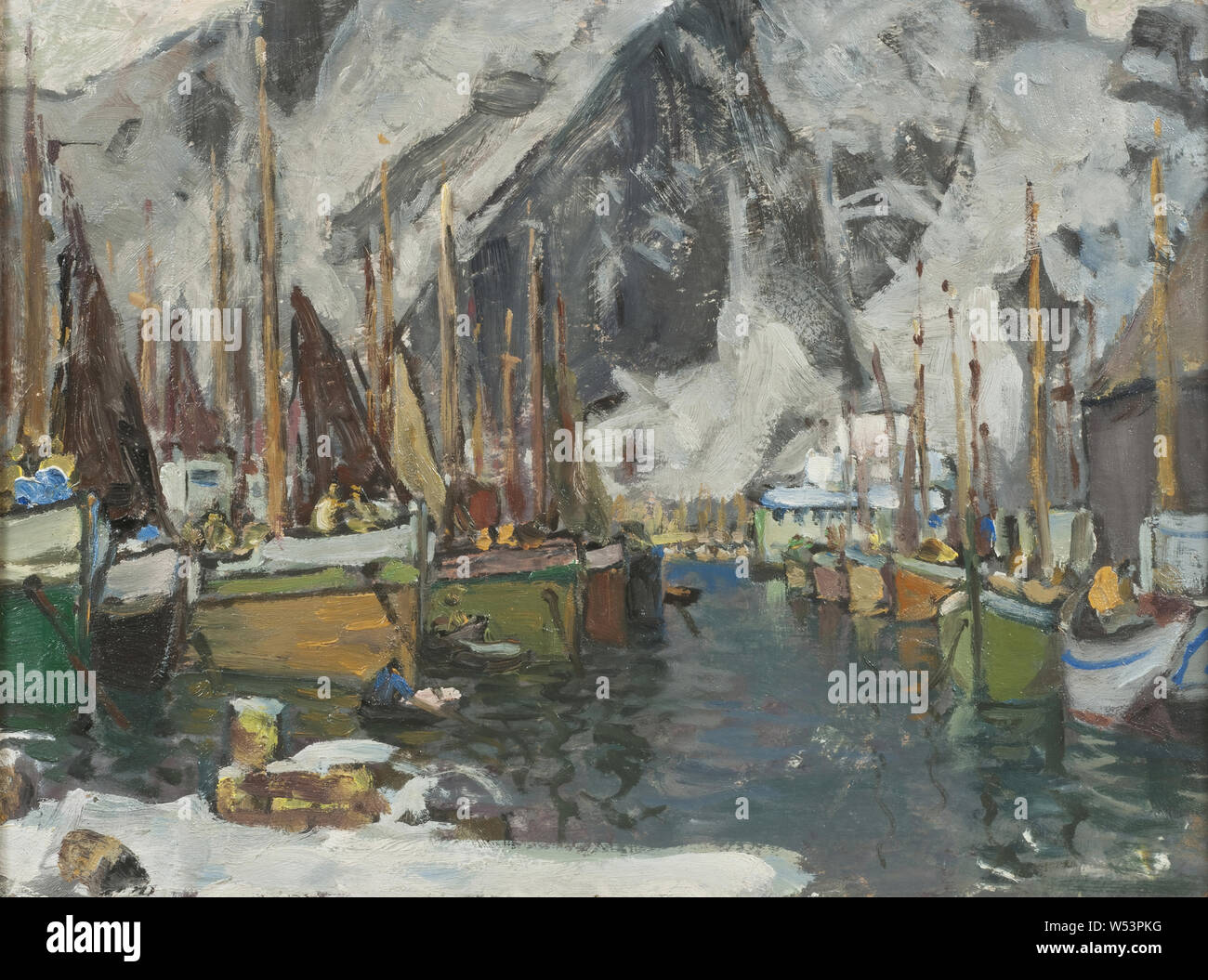 Anna Boberg, (1864-1935), tra le barche da pesca a Svolvaer. Studio da Lofoten, olio su cartone, Altezza: 21 cm (8.2), Larghezza: 27 cm (10.6) Foto Stock