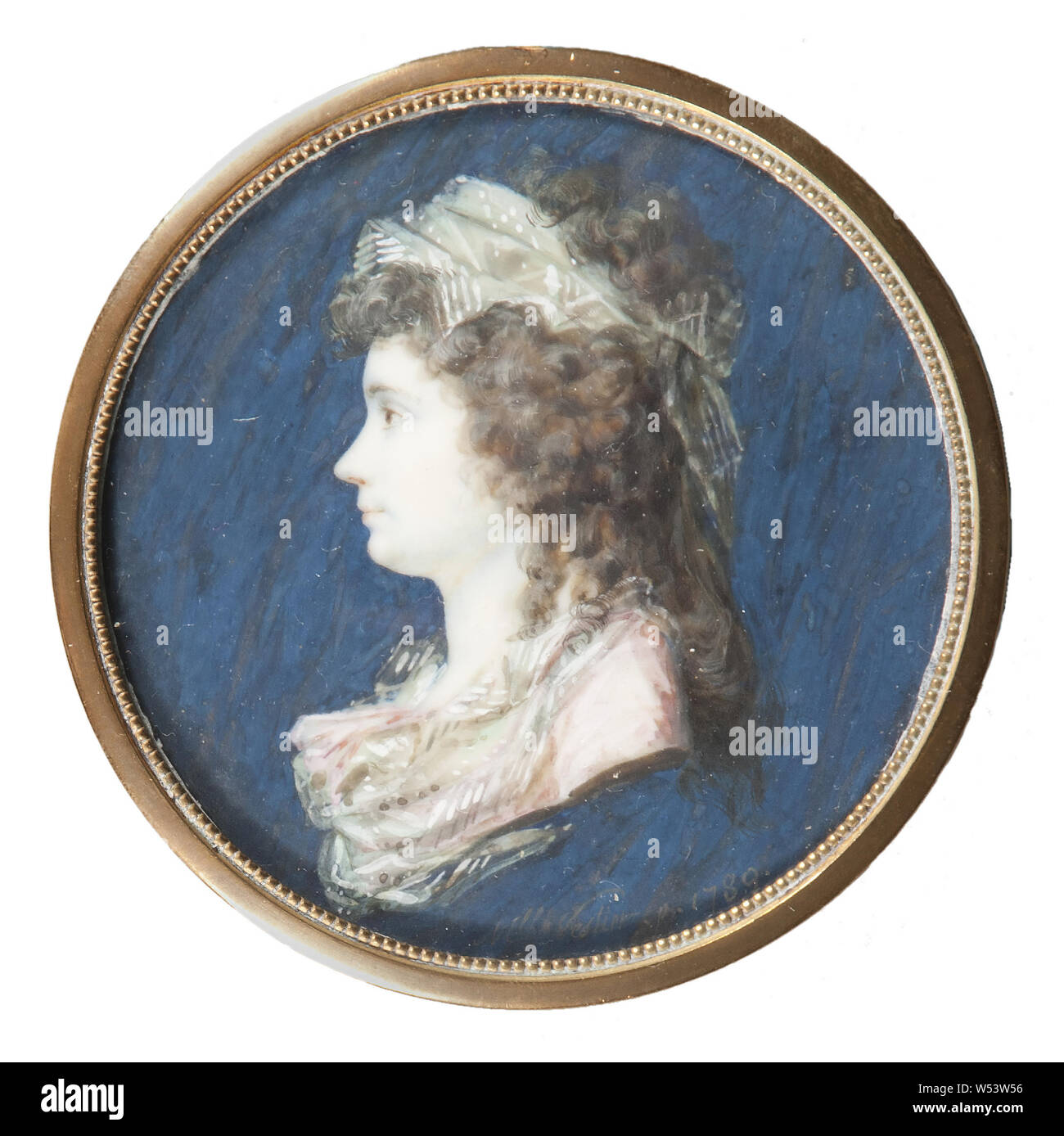 Vestier Marie-Nicole, Ritratto di giovane donna in profilo un camaïeu, pittura, ritratto, miniatura su avorio, altezza 6 cm (2,3 pollici) Foto Stock