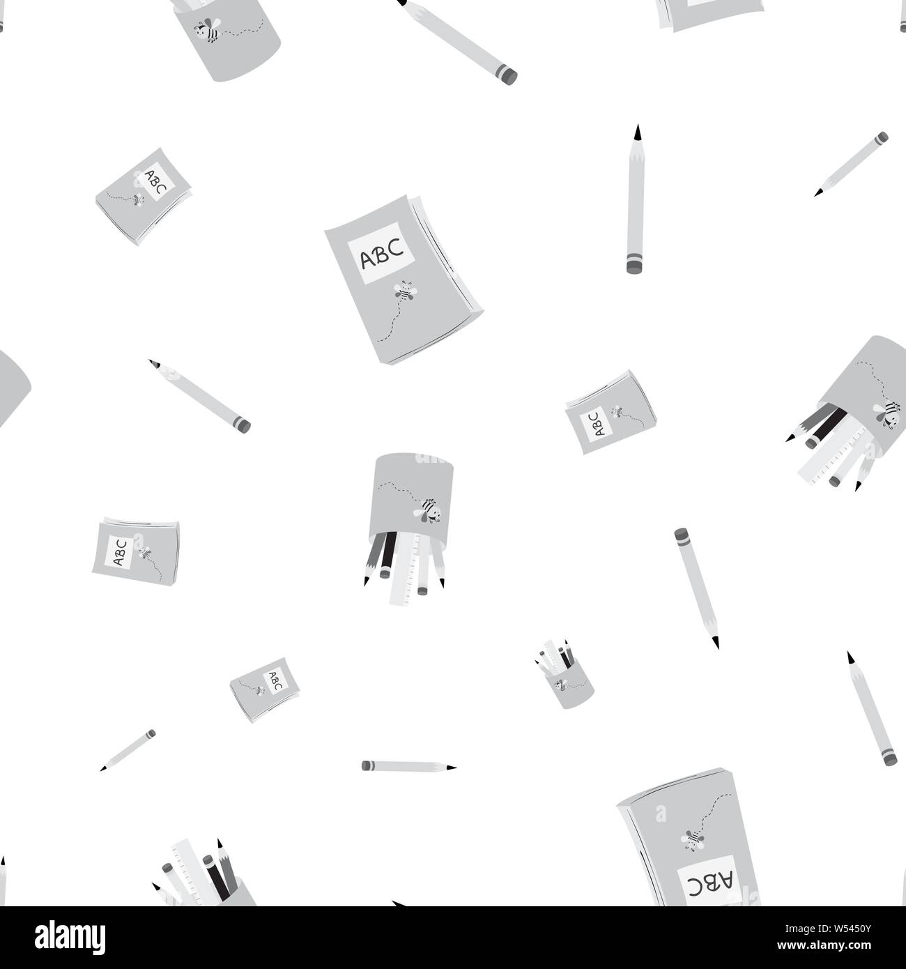 Di colore neutro libri e matite con design di tornare a scuola il tema. Vettore di Seamless pattern su sfondo bianco. Grande per lo sfondo, la texture Illustrazione Vettoriale