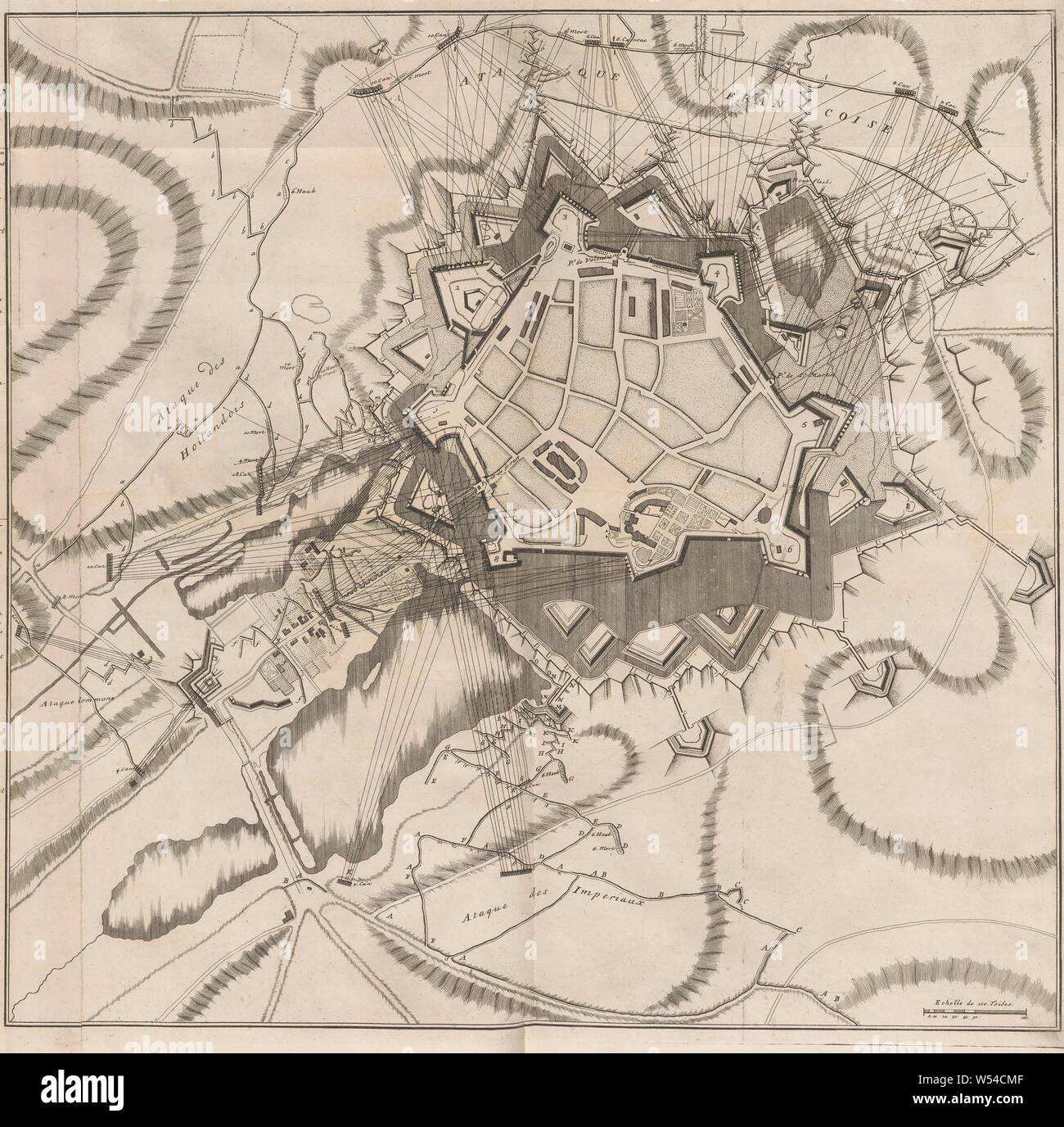Assedio di Le Quesnoy, 1712 Pianta della città di Quesnoy racchiuso il 8. Giugno dal generale Barone Fagel (...) / Plan de la Ville de Quesnoy (...) ( titolo in oggetto), mappa dell'assedio di le Quesnoy dagli alleati sotto il Barone Fagel dal 8 giugno 1712. Non numerate. Illustrazione nella seconda parte di: [Jean] du Mont, Guerra descrizione delle battaglie e assedi, dei tre ... ben noto kryg superiori ... il principe Eugenio di Savoia, il ... Il Duca di Marlborough e del principe di Orange e Nassau-Vriesland, nel 1729 edition. Questa seconda parte è principalmente dedicata agli atti del Duca di Marlborough Foto Stock