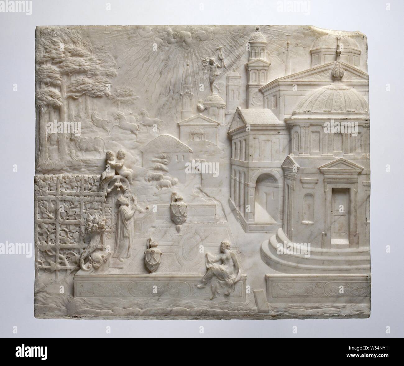 Paesaggio con Numa Pompilio e la Ninfa Egeria, Alexander Colin (attribuito a), c. 1600, marmo (rock), h 38 cm × W 43,5 cm × d 2.2 cm × W 10,2 kg Foto Stock