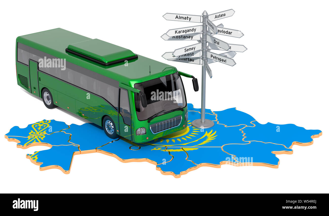 Il Kazakistan Bus Tours concetto. 3D rendering isolati su sfondo bianco Foto Stock
