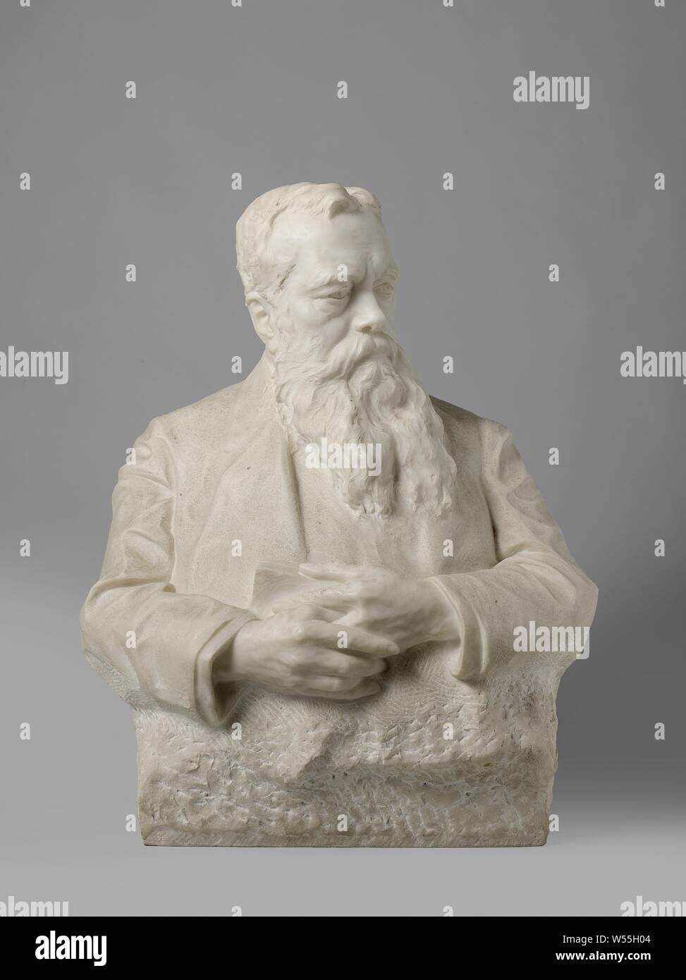 Busto di Jhr. Il Sig. Victor Eugene Louis de Stuers (1843-1916) con base di granito nero con il grigio mica, Busto di marmo da Jhr. Il Sig. Victor Eugene Louis de Stuers (1843-1916) con il granito nero del piedistallo costituito da due parti, storico persone ((pieno) busto ritratto), gentleman Victor Eugène Louis de Stuers, Toon Dupuis, l'Aia, 1914, marmo (rock Foto Stock