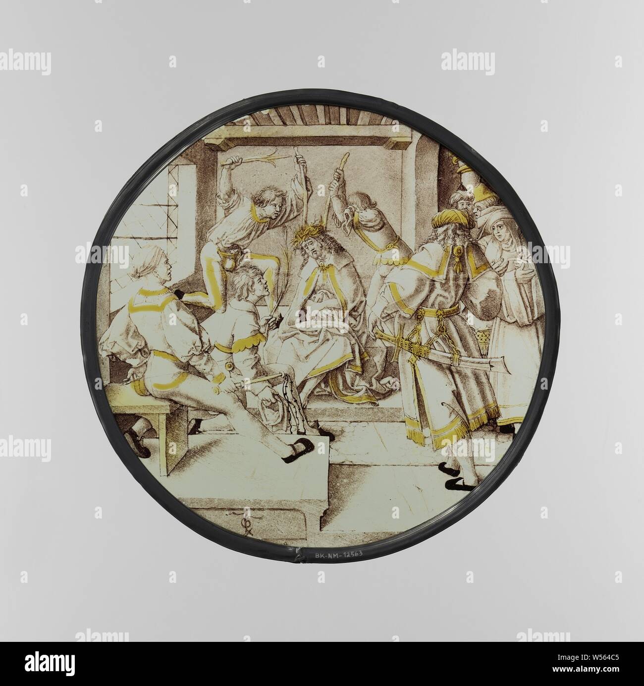 La corona di spine, rotondo in vetro colorato con la rappresentazione della corona di spine di Cristo. Firmato con monogramma., anonimo, Paesi Bassi, c. 1515 - c. 1520, vetro, silver stain, d 23,6 cm Foto Stock