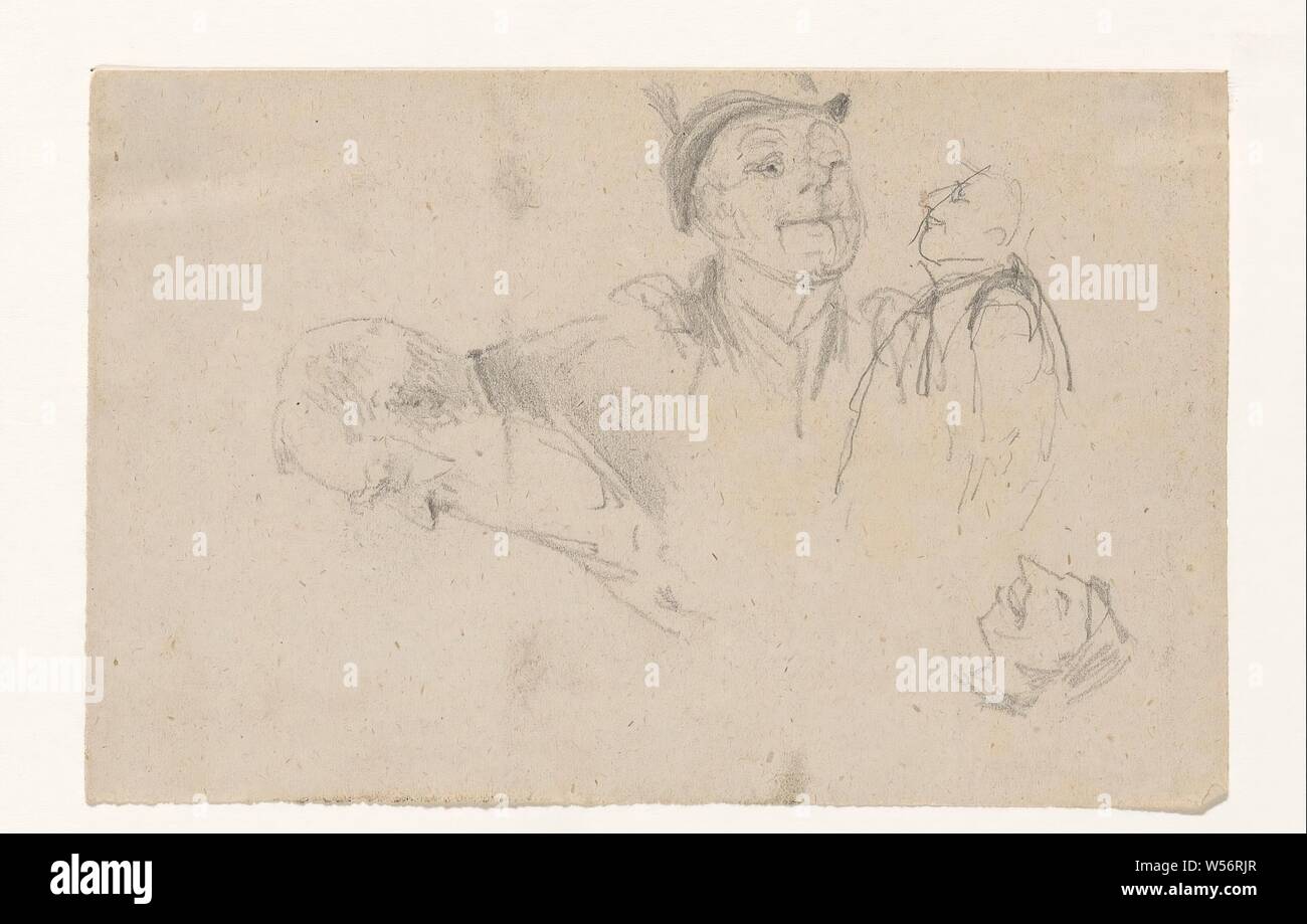 Schizzi di uomini, schizzo foglio con alcuni capi di uomini, eventualmente utilizzato come uno studio preliminare per un cartoon politico, storico di persone non conosciute dal nome, Paesi Bassi, Johan Michael Schmidt Crans, 1875 - 1885, carta, matita, h 92 mm × W 145 mm Foto Stock