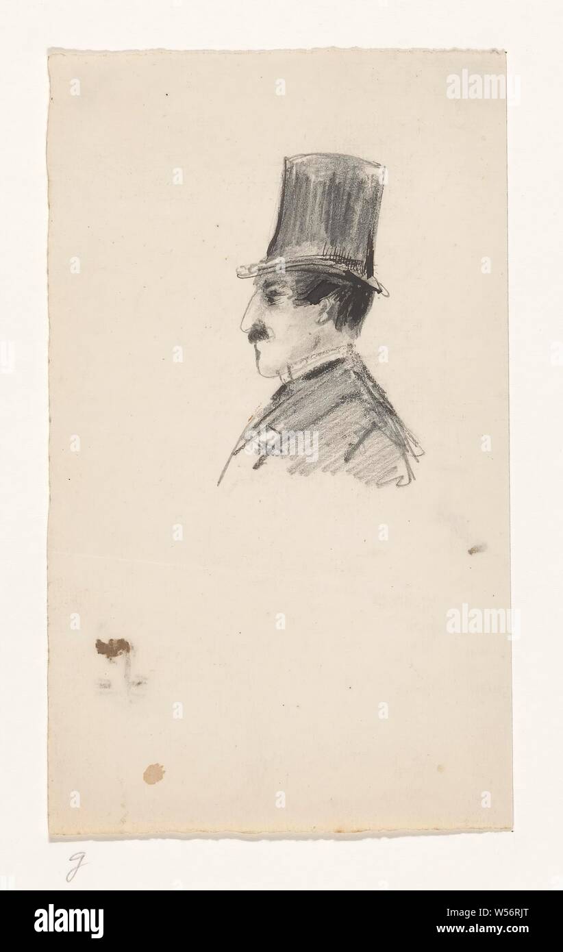 Schizzo di sconosciuti, schizzo da un uomo sconosciuto, probabilmente un politico. Studio preliminare per una politica di cartoni animati in De Uilenspiegel 1887, p. 135, storico di persone non conosciute dal nome, Paesi Bassi, Johan Michael Schmidt Crans, 1887, carta, inchiostro, matite, gessetti, h 178 mm × W 106 mm Foto Stock