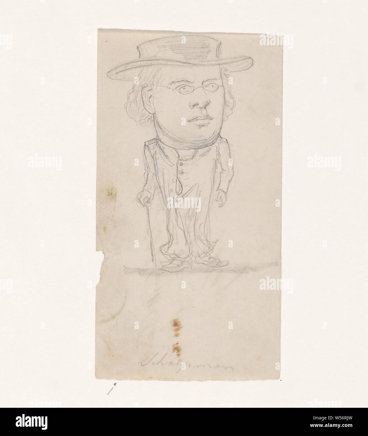 La caricatura di Herman Schaepman con hat, caricatura di un politico Dr. Herman Schaepman con hat. Studio preliminare per una politica di cartoni animati in De Uilenspiegel 1886, p. 70 e 1887 p. 35, politico, ad esempio di leader di partito, storico delle persone, Paesi Bassi, Herman Johannes Aloysius Maria Schaepman, Johan Michael Schmidt Crans, 1886, carta, matita, h 122 mm × W 67 mm Foto Stock