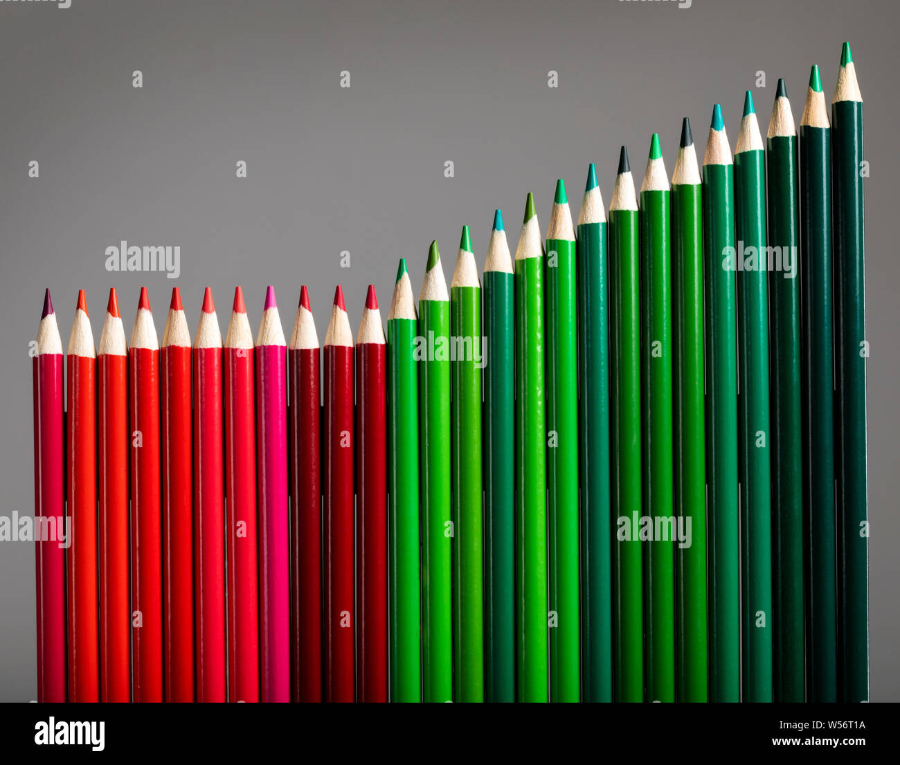 Colorate di rosso e verde matite che rappresentano imprese grafico di aumentare i profitti Foto Stock