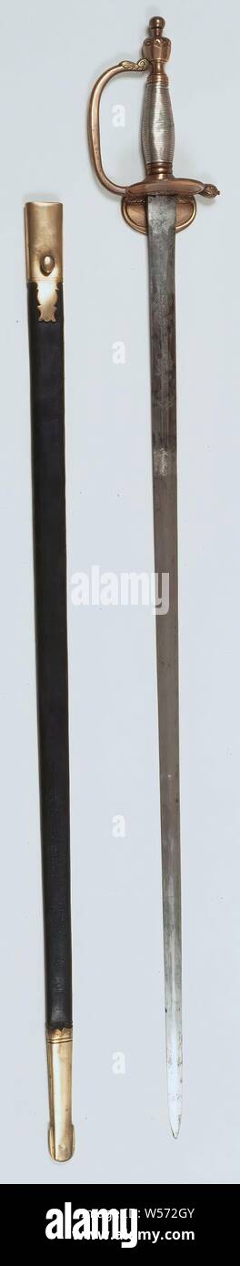 Officer pasta con guaina modello generale M 1820, olandese officer pasta modello generale M 1820 con fodero in cuoio. All'interno della cerniera la piastra del deflettore è un monogramma di supporto originale, costituito da 3 lettere. Firma sia diventato illeggibile, Europa occidentale, anonimo, nel o dopo il 1820, schede, kling, gevest, greep, incisione, l 99,1 cm l 99,4 cm l 99,5 cm l 99 cm l 83 cm l 18,8 cm l 80,2 cm × W 2.6 cm Foto Stock
