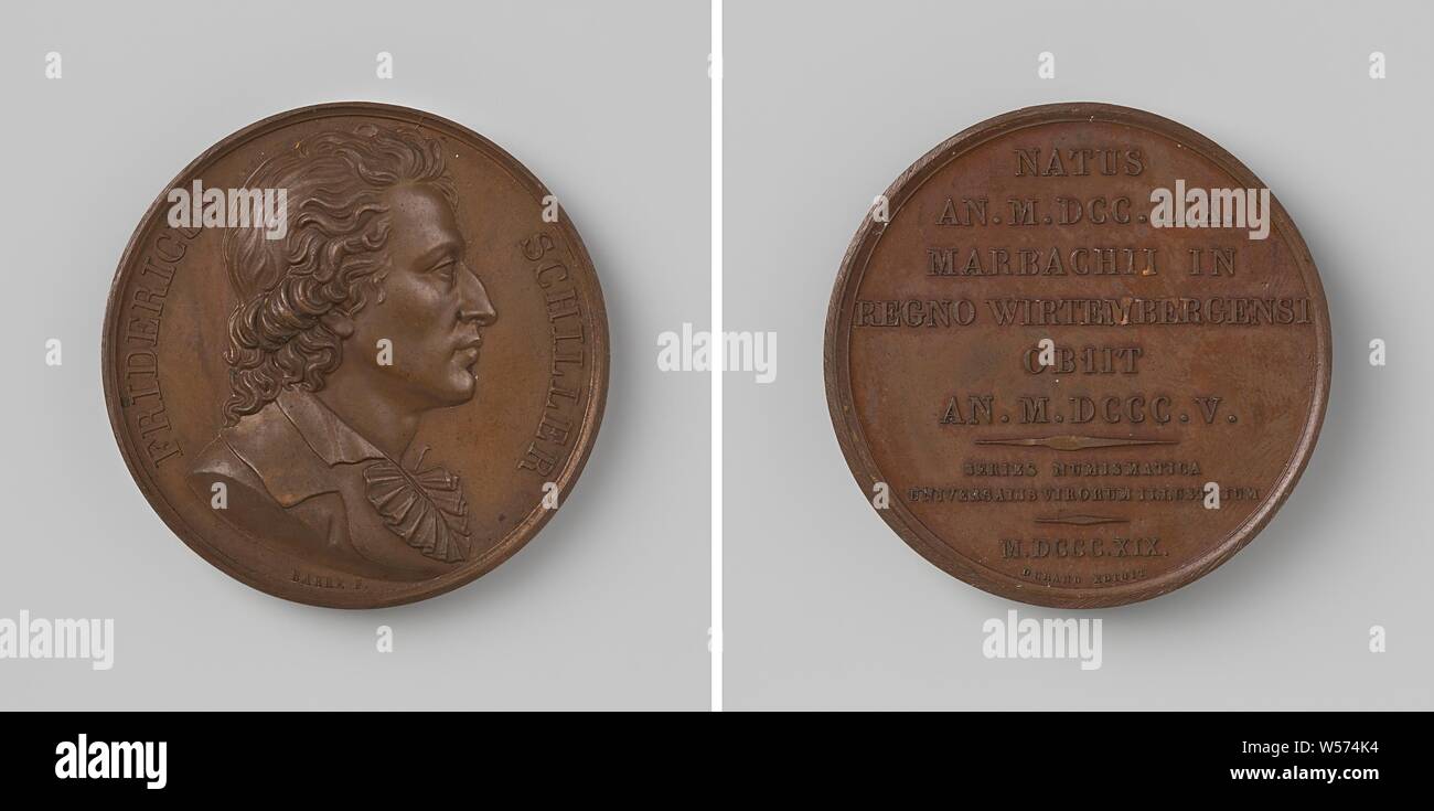 La morte di Friedrich Schiller, medaglia di bronzo. Anteriore: uomo di busto all'interno dell'interno. Retromarcia: iscrizione, Friedrich von Schiller, Amédée Pierre Durand, Parigi, 1819, bronzo (metallo), colpendo (metallurgia), d 4,1 cm × w 46.46 Foto Stock