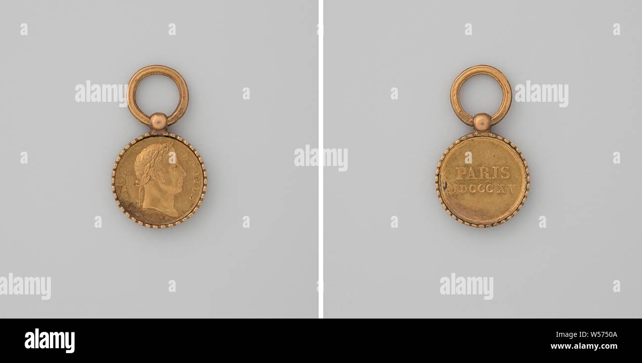 Il francese I, imperatore d'Austria, in onore della cattura di Parigi, medaglia d'oro all'occhio e l'anello. Complementare: l uomo nel petto del pezzo con corona di alloro all'interno di un cerchio e la cornice decorativa. Retromarcia: iscrizione all'interno della cornice decorativa., Parigi, francese II (imperatore romano-germanico), anonimo, 1815 - 1820, oro (metallo), colpendo (metallurgia), d 1,4 cm × d 1 cm × d 0,8 cm × w 0,54 Foto Stock