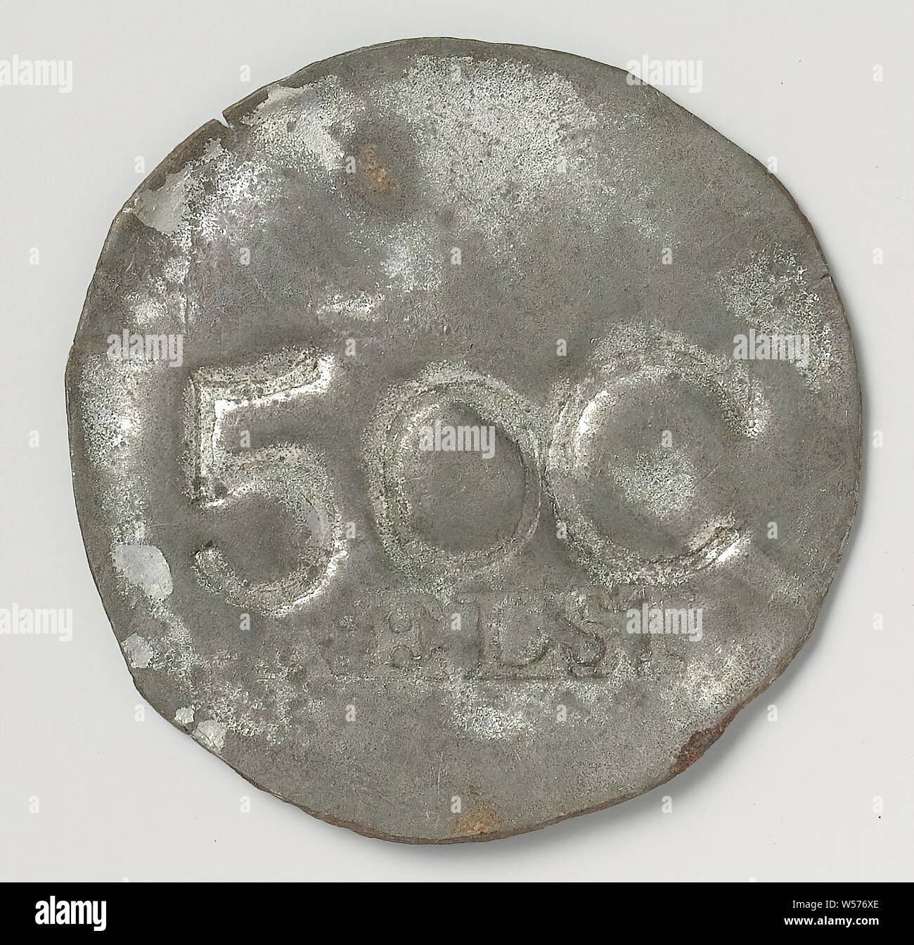 Elst colonia penale, casa moneta del valore di 50 centesimi, unilaterale moneta di stagno e argento. Anteriore: valore al di sopra del display knock: con iscrizione "K ELST". Retromarcia: vuoto, Elst, anonimo, Paesi Bassi, c. 1400 - c. 1885, argento (metallo), colpendo (metallurgia), d 3.3 cm × w 2.69 Foto Stock