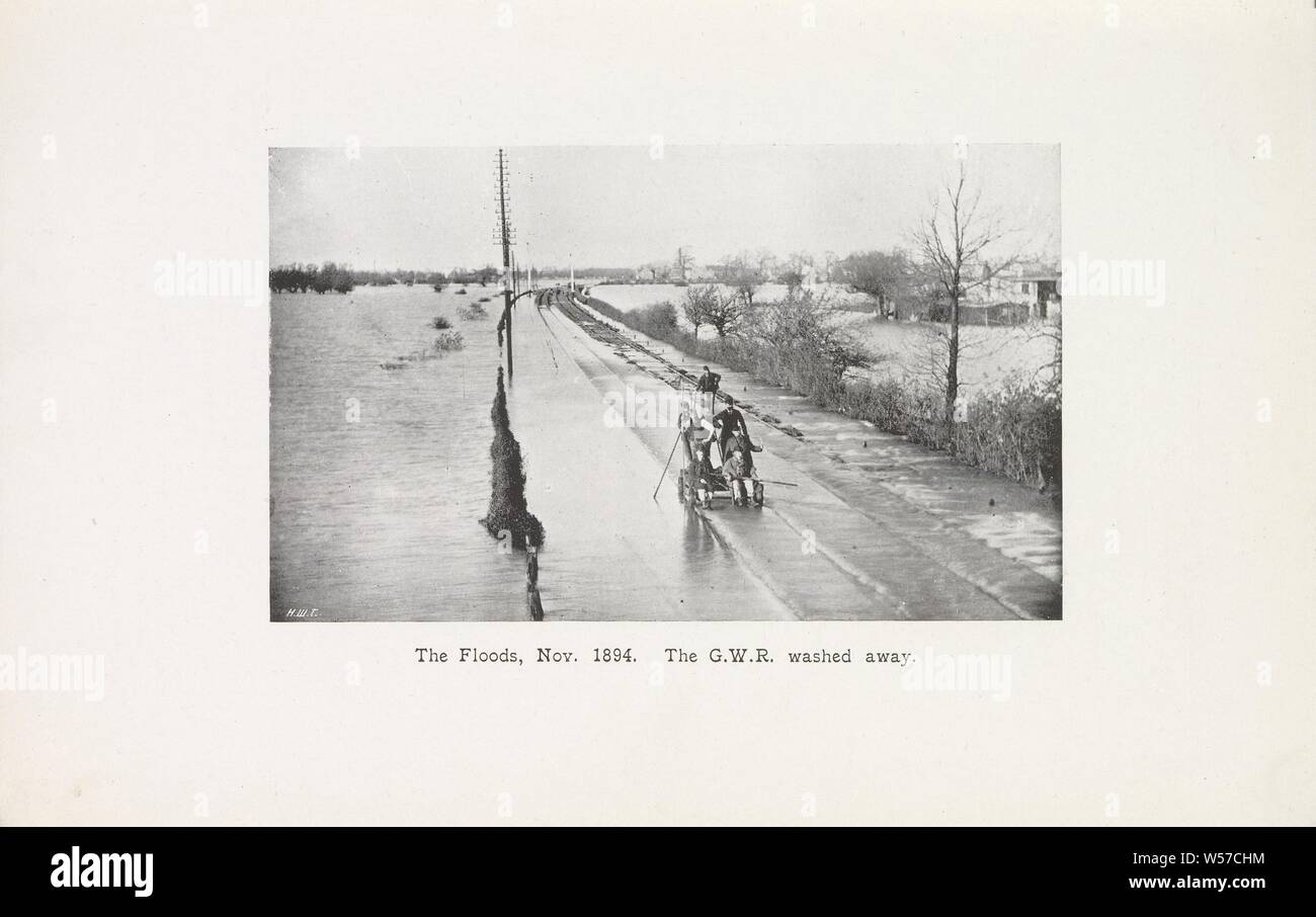 Le inondazioni, Nov 1894. GWR lavato via, ferrovie, tramvie, ferrovia a cremagliera, inondazione, Henry W. Taunt (menzionato in oggetto), Nov-1894, carta, h 80 mm × W 133 mm Foto Stock